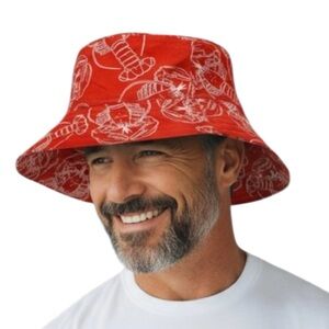 24” Adult Bucket Hat‎ Red Lobster Print Hand Crafted